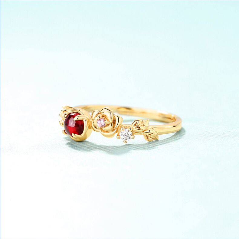 S925 Sterling Silver Garnet Ring with 9k Yellow Gold /Rose Gold Plating